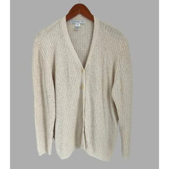 Ballinger Gold Silk Blend Beige Knit Cardigan Sweater Long Sleeve - Picture 1 of 7